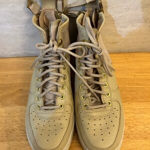 Nike Air High-Top Beige Sneakers with Gold Accents